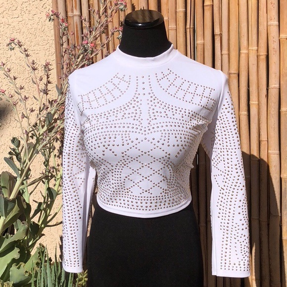 love J Tops - NEW LOVE J White & Gold Bling Long Sleeve Top XL